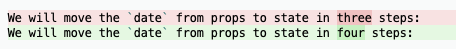 a Git diff of changing a three-step set of instructions to a four-step set of instructions