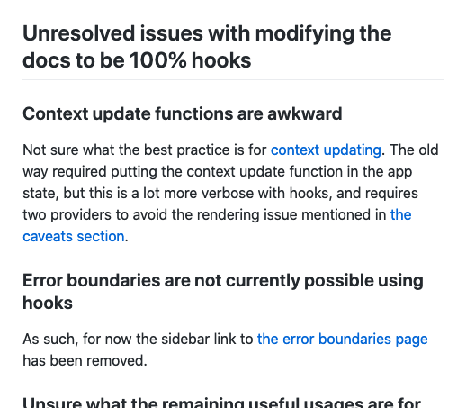 the "Unresolved issues" section of the README